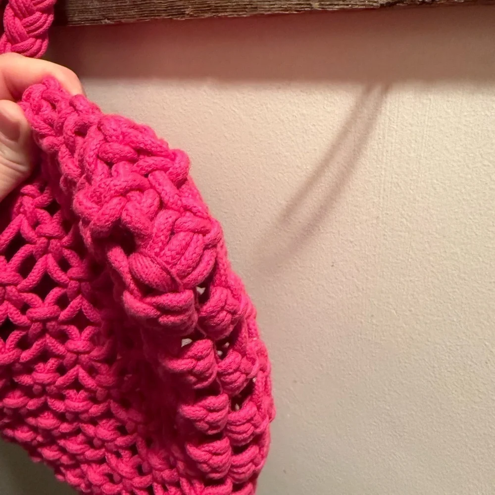 JCrew Multi Purpose Large Macrame Tote Hot Pink NWOT